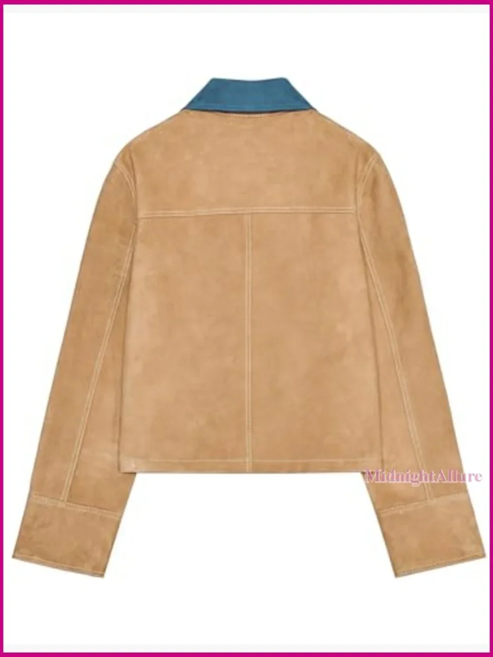 Faux Suede Vintage Button Down Shacket with Contrast Lapel Collar and Pockets - Picture 4 of 6